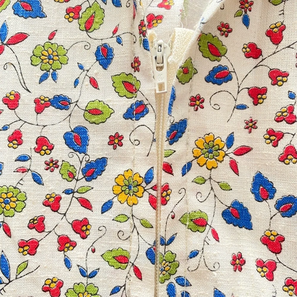Vintage - 1970’s Handmade Cream Cotton Floral Day Dress - Picture 7 of 9